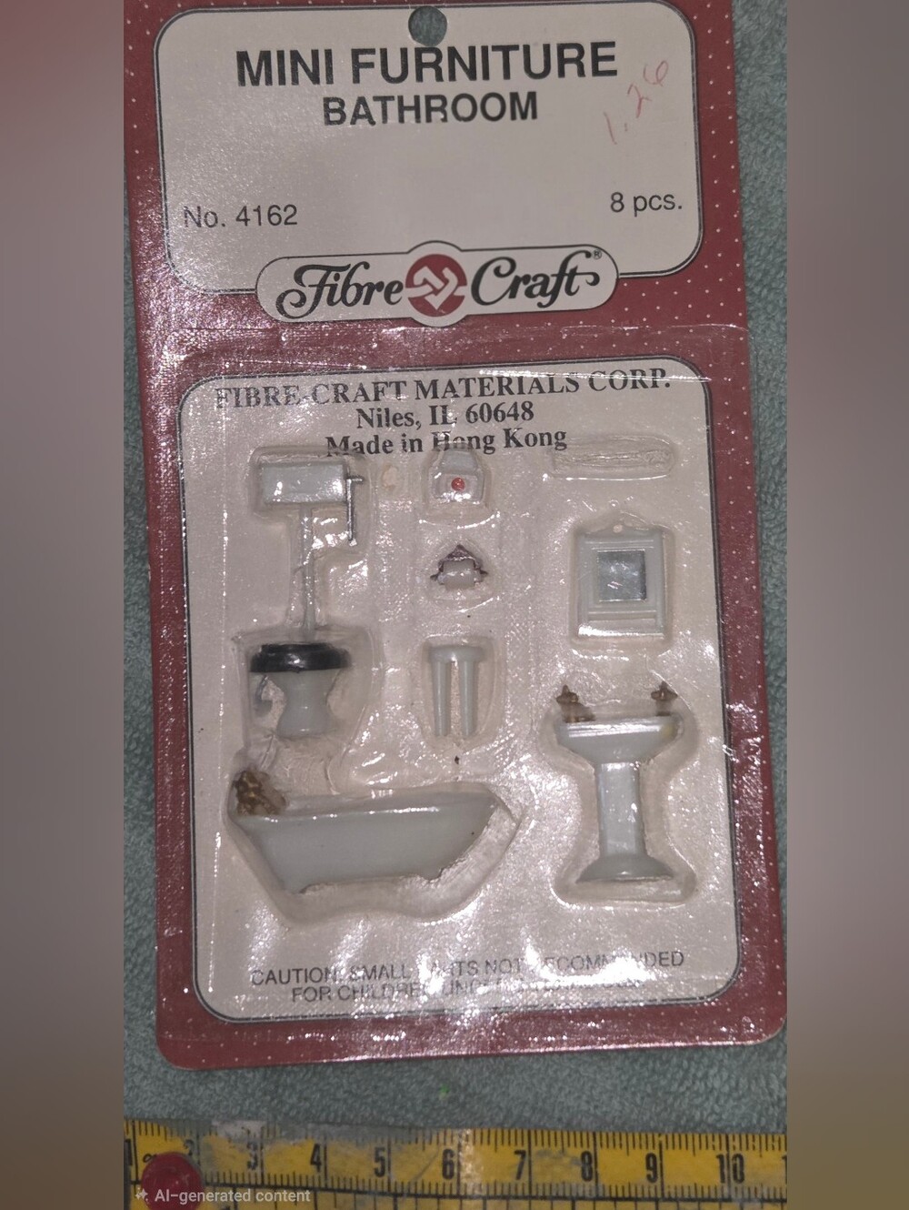 Vintage Fibre Craft Dollhouse Mini Furniture barhroom Set 8 Pcs